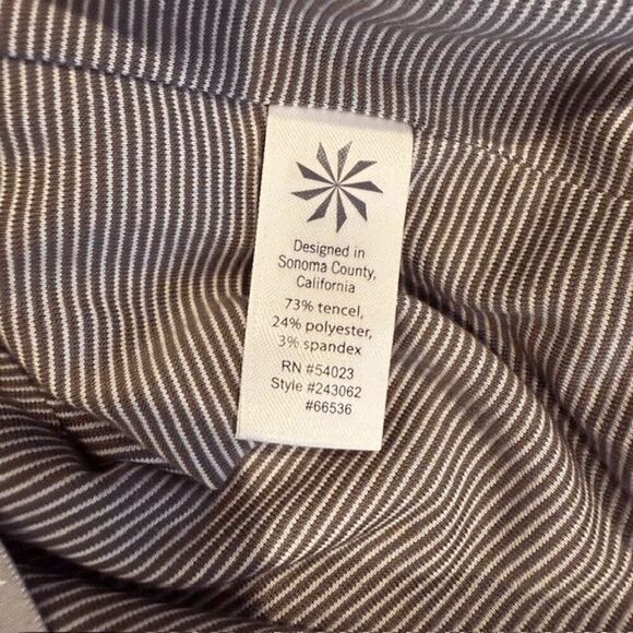 Athleta Micro Striped Westwood Dress Taupe White Ruched Sleeveless Oversized XS - Picture 7 of 11